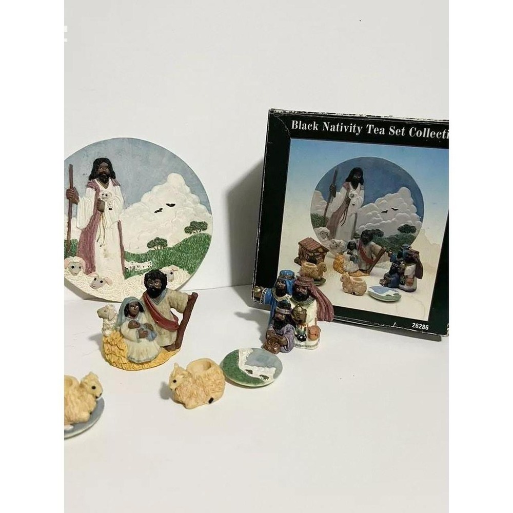 1996 Youngs Black Nativity Tea Set 8 Pc Collectible Christmas Stable Figurines - Picture 8 of 8